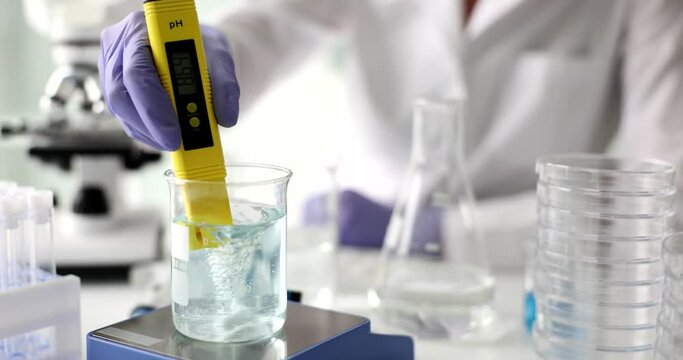TDS meter checks the water quality in laboratory. Water quality tester and laboratory water purification system