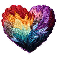 Transparent rainbow embroidery heart clipart for Valentine's day