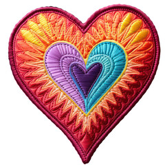 Transparent rainbow embroidery heart clipart for Valentine's day