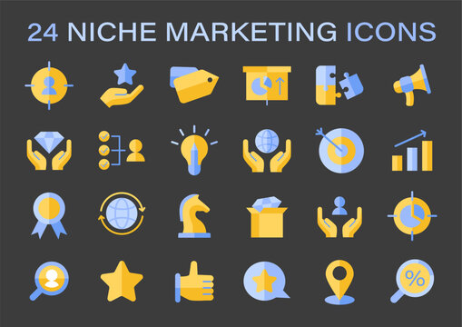 Niche Marketing set. Tailored strategy symbols for targeted audience engagement. Efficient customer outreach, specialized market segmentation. Flat vector illustration.