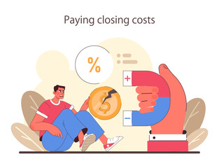 Refinance process. Loan rate reduction to lender agreements. Debt obligation with better interest rate. Housing loan, real estate mortgage. Flat vector illustration