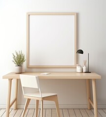 Blank vertical poster frame mockup in cozy home interior background. Photo Frame Mockup Luxurious with white wall background