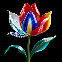 Create, AI graphic, high-resolution, jewelry-crafted, tulip flower, utilize, gemstones, materials, delicately depict, beauty, capture, serene, elegant atmosphere.(Generative AI)