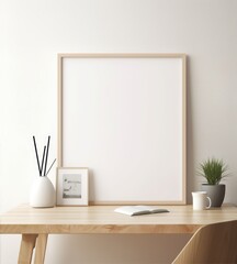 Blank vertical poster frame mockup in cozy home interior background. Photo Frame Mockup Luxurious with white wall background