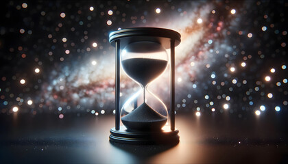 Hourglass with universe in the background in high dof, bokeh of star