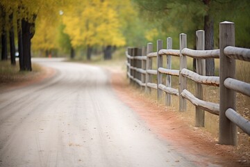 rustic wooden fence lining a dirt road