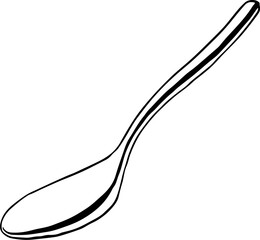 Vector spoon black and white graphic illustration. Hand drawn sketch in simple style