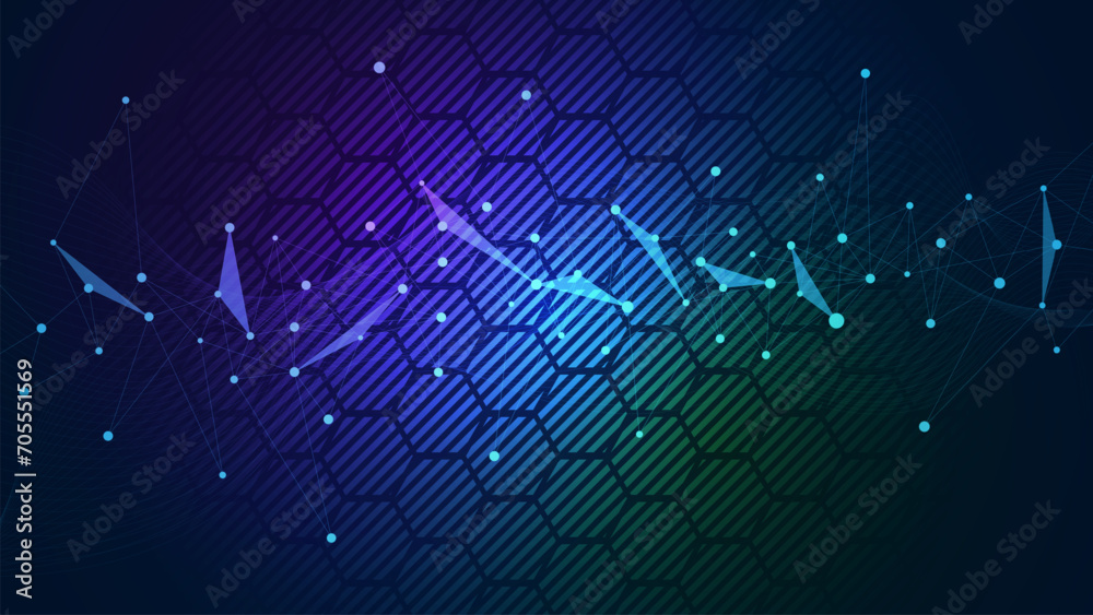 Poster abstract blue plexus with connecting dots and lines. social network connection, global communication