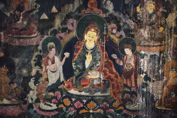 Obraz premium Padmasambhava with Yeshe Tsogyal and Mandarava, Thangkas, Buddhist Art
