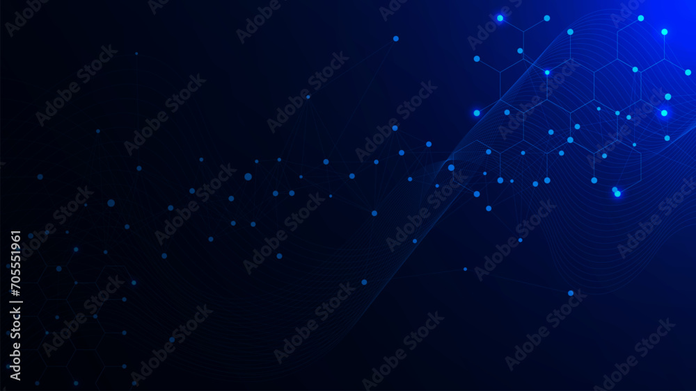 Poster abstract science concept with connecting dots and lines. futuristic network connection and global co