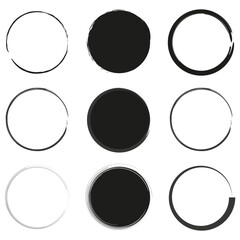 Grunge circle brush ink frames set. Vector illustration. EPS 10.