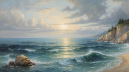 sunset over the sea Ai generated - obrazy, fototapety, plakaty