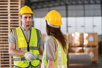 engineer and manager foreman person team meeting and handshake for occupation deal agreements to success, industry warehouse man teamwork, factory work for employee job of business partnership concept
