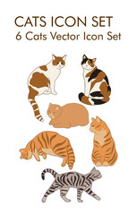 6 Cats vector icon set