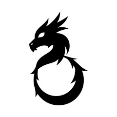 Black dragon circle icon flat vector design