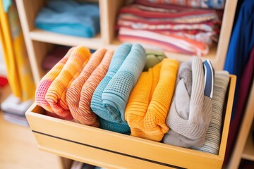 Fototapeta na wymiar bins of colorful woven knit scarves