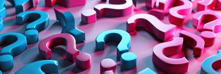 Sea of question marks in a cool color palette, illustrating the quest for answers and choices