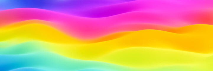 Colorful summer vibes background with soft liquid rainbow waves. Bright summer banner trendy design. Abstract gradient waves background for summer sale, music fest or beach party. Vector illustration