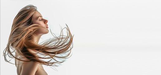 girl with beautiful long hair on a light background
