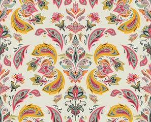 Vector colorful seamless pattern with oriental ornament. Beautiful endless background - 705557511