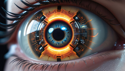 AI generated illustration of Cyborg eye