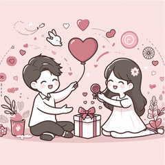 Couple Clip Art Icon Vector for Valentine