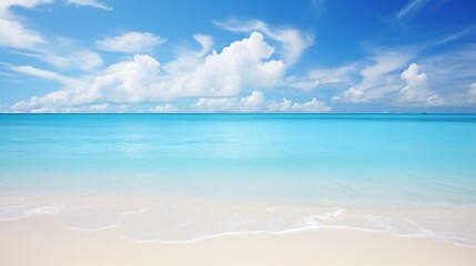 Fototapeta na wymiar Serene beach landscape with vivid blue ocean under a clear sky, ideal for peaceful background. 