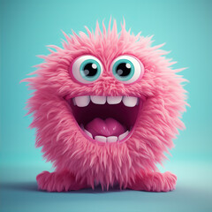 Fototapeta premium Pink toothy monster on a blue background 