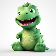 Fototapeta premium cute green toy dinosaur on white background 