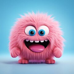Pink toothy monster on a blue background
