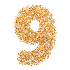 9 number Gold glitter 3D render