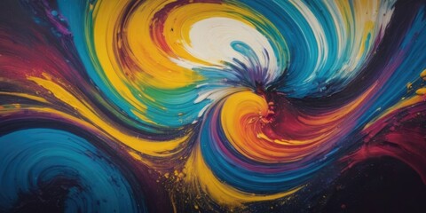 Multicolored paint swirls into wavy patterns. Gradient of liquid paint and paint strokes.