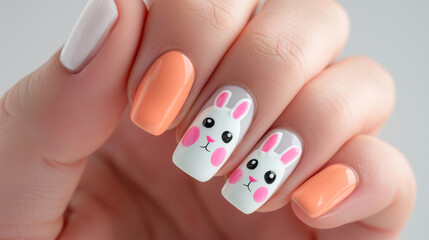 cute nail art idea with easter bunny 