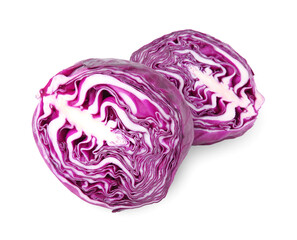 Cut fresh red cabbage isolated on white