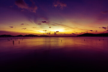 The blurred background of the twilight evening by the river, with a chair to sit while traveling, the atmosphere surrounded by the wind blowing through the cool.