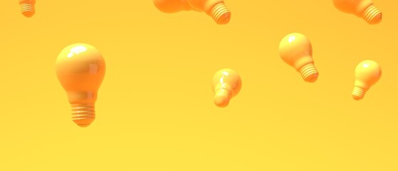 Scattered light bulbs on a colored background - 3D render