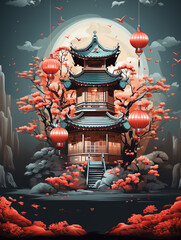 Fototapeta premium Chinese New Year background, greeting poster for celebration, generative ai