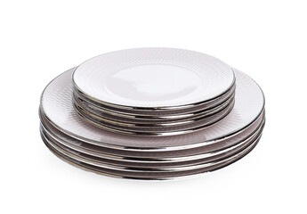Stack of beautiful ceramic plates isolated on white