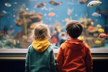 Fototapeta premium children watching fish at an aquarium