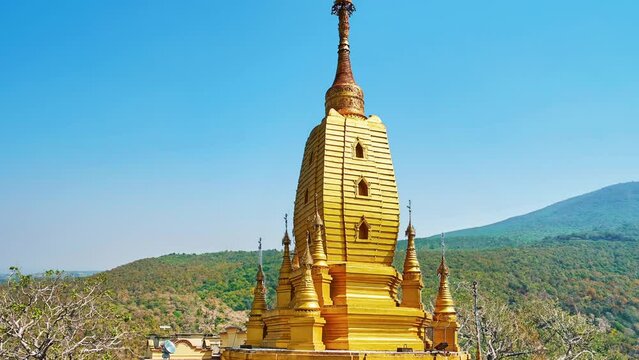 Parallax scrolling of main pagoda of Popa Taung Kalat Monastery, Myanmar