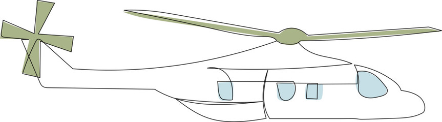 helicopter continuous line drawing, sketch, vector