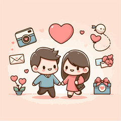 Couple Clip Art Icon Vector for Valentine