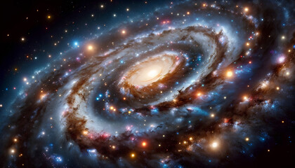 Spiral Galaxy With Stars and Cosmic Nebula.