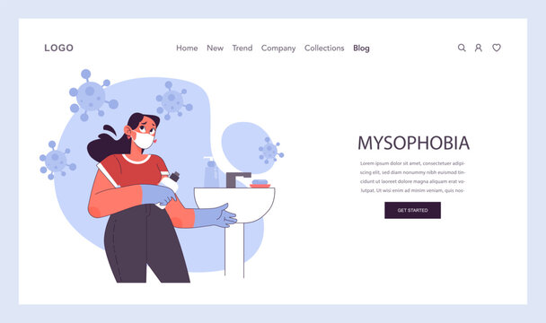 Mysophobia web banner or landing page. Human's irrational inner fears and panic. Mental disorder, feeling of threat and danger. Flat vector illustration