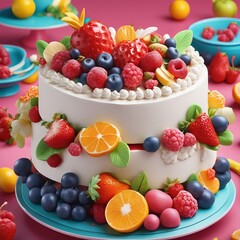 Fruits and vanilla custard cake on round table