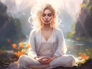woman meditating in the forest portrait of a spiritual mind with calm environment