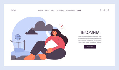 Post traumatic stress disorder web banner or landing page. Woman suffering from mental disorder, dealing with despair, fear and pain. Anxiety and depression disease. Flat vector illustration