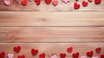 Heart on wooden background, card for Valentine's day. Generative AI