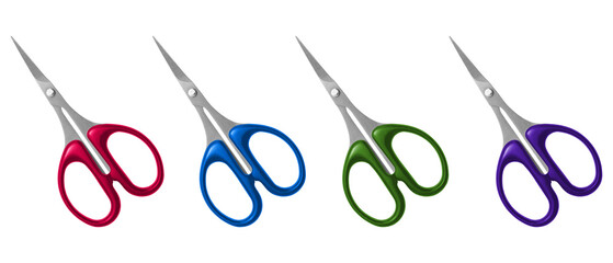 Set of scissors with handles of different colors, Design Template of Scissors for Graphics, Mockup.