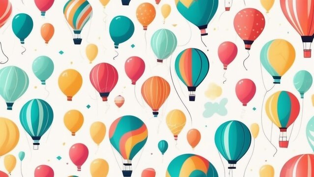 Colored baloons fly in the blue sky. colored background